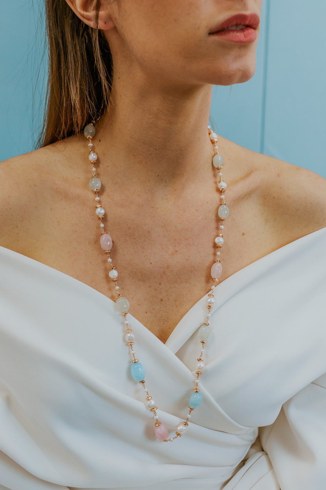 Comete 925‰ Silver Necklace with Acquadolce Pearls, rosé Hematite, morganite GLA282