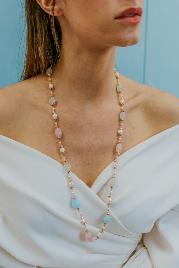 Comete 925‰ Silver Necklace with Acquadolce Pearls, rosé Hematite, morganite GLA282