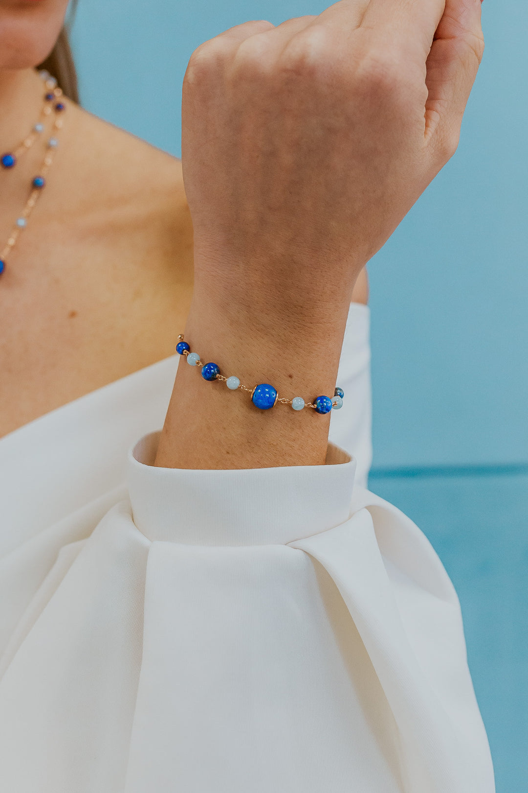 Comete Bracelet 925‰ Silver with Aquamarine, Lapis, colored Quartz BRA269