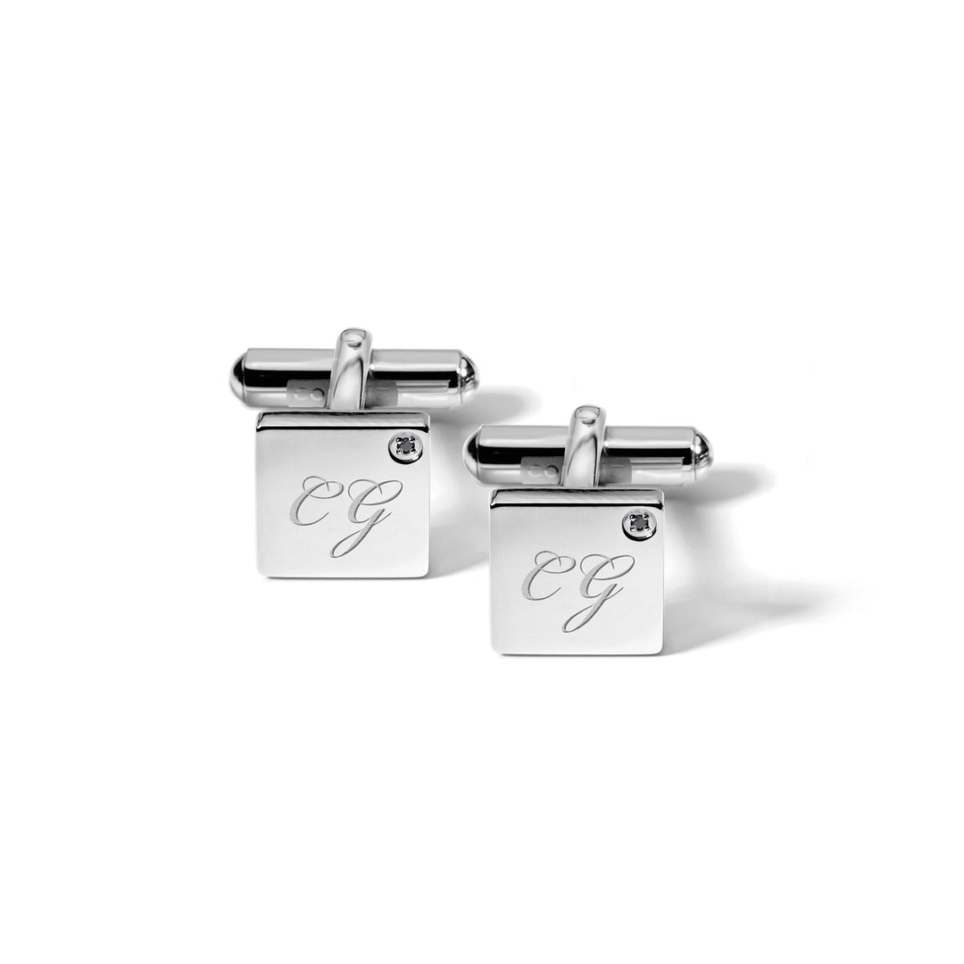 Comets Square Cufflinks in Steel and Black Diamonds UGM102N