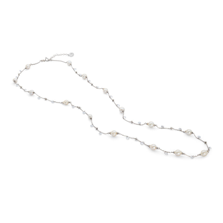 Comete 925‰ Silver Necklace with Acquadolce Pearls and white crystals GLA277