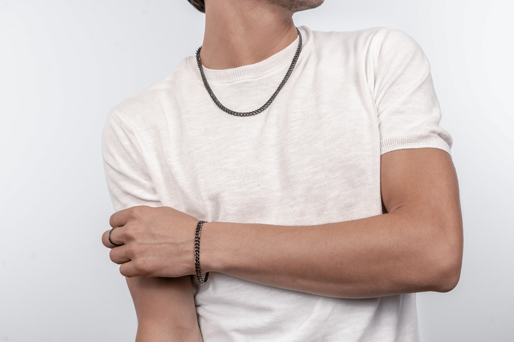 Comete Bracelet in 925‰ ruthenium silver, black PVD steel, black zircons UBR1291M20