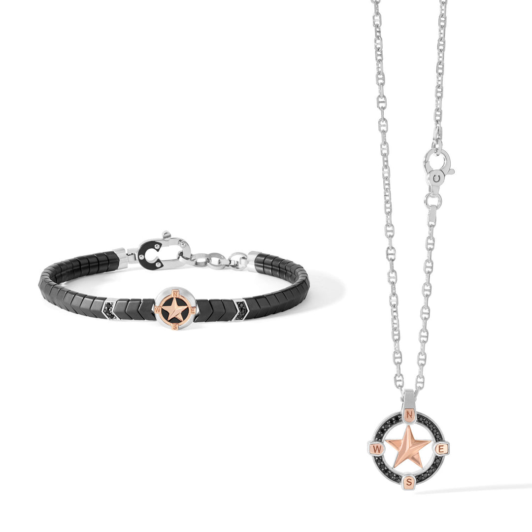 Comete Necklace and Bracelet in Silver and black ceramic Polar Star KIT657920