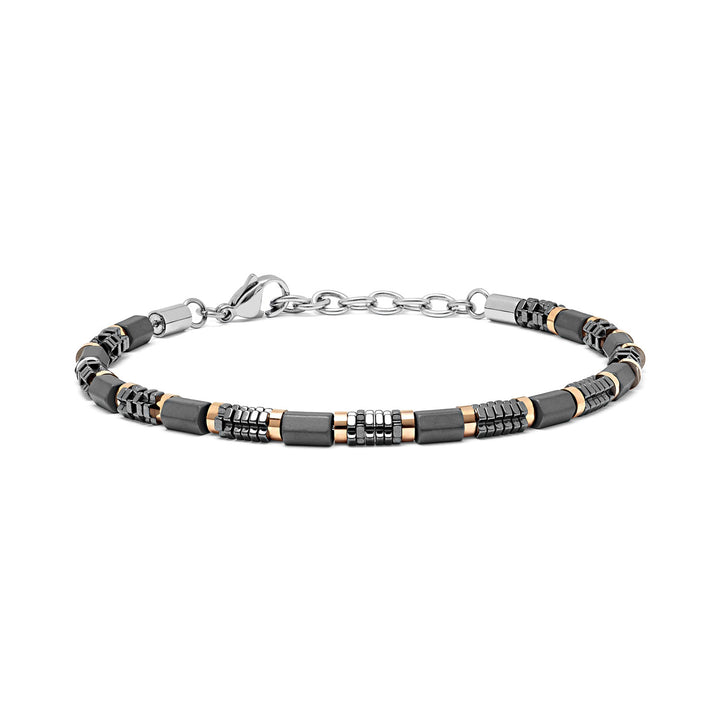 Comete Steel bracelet with hematite and black and rosé PVD UBR968
