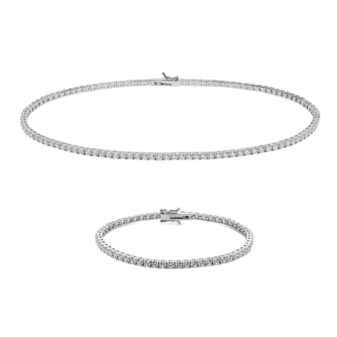 Comete Tennisketting en armband in zilver met witte zirkonen KIT738BM45987M18
