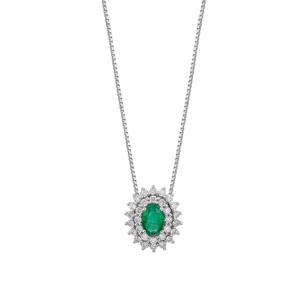 Comete Necklace in Gold and White Diamonds, Oval Emerald GLB1663