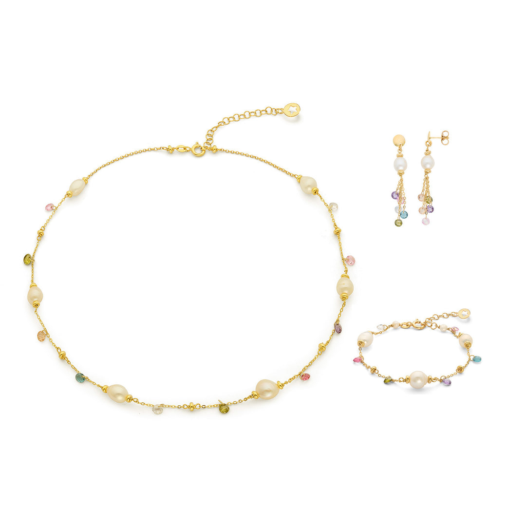 Comete Choker, earrings and bracelet in 925‰ silver, crystals and Acquadolce pearls KIT276225275