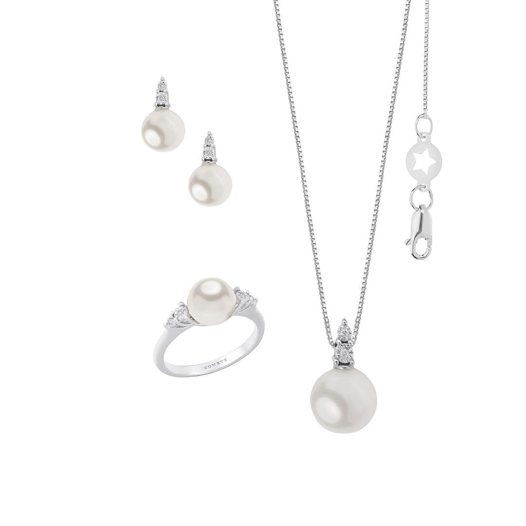Comete-Ring, Halskette und Ohrringe aus Perlen in Weißgold und Diamanten KIT631413767