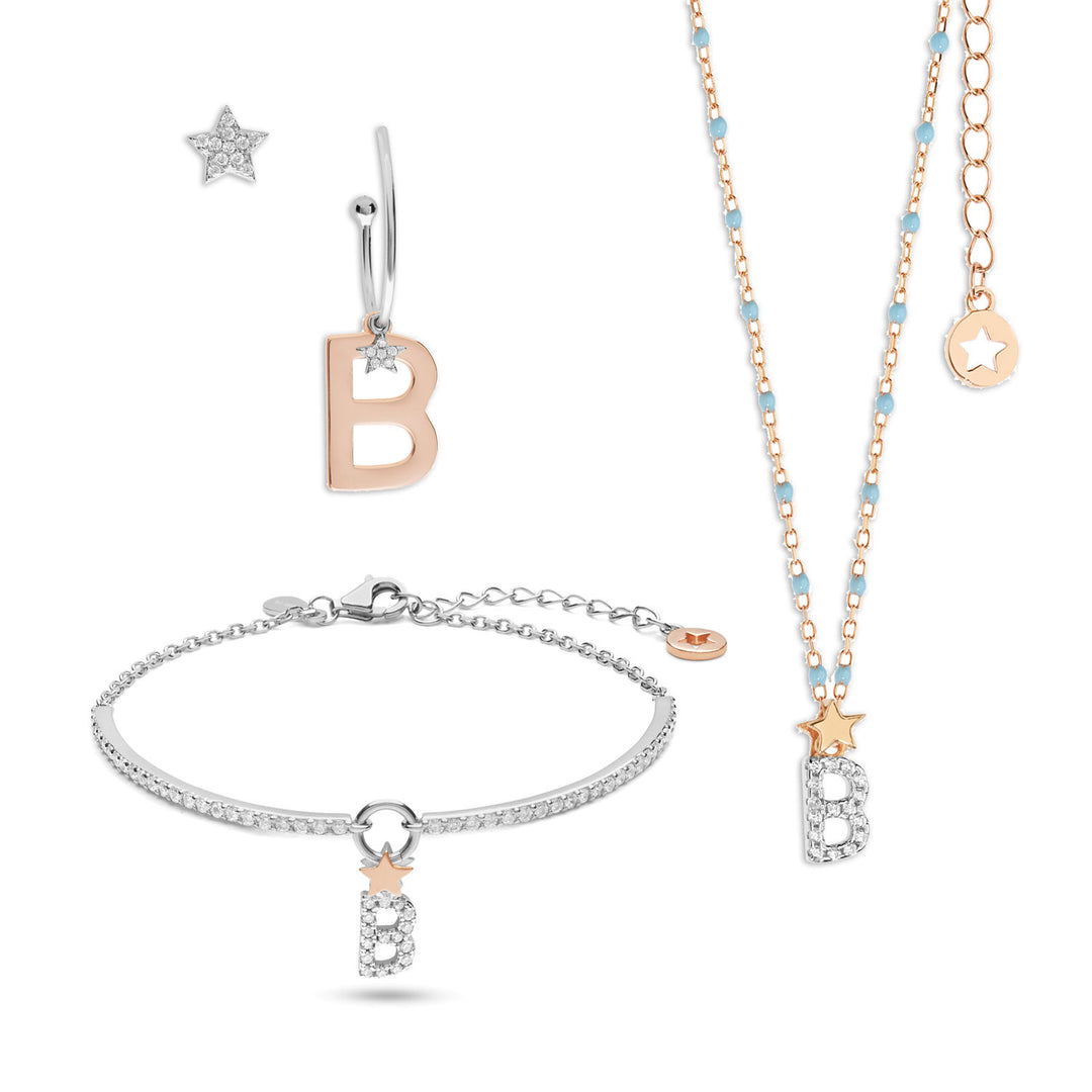 Comete Halskette, Ohrringe und Armband aus Silber, Buchstabe B KIT174149178