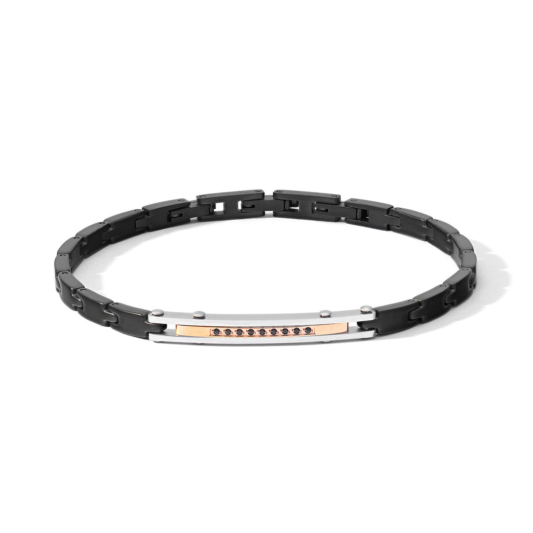 Comete Armband Staal PVD zwart, rosé, zwarte zirkonia&