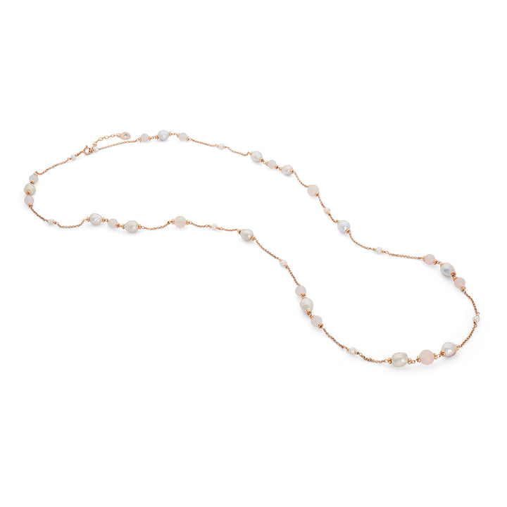 Comete 925‰ Silver Necklace with Acquadolce Pearls and Rose Quartz GLA280