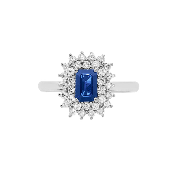 Comete Gold Ring with Diamonds and Octagonal Sapphire ANB2623