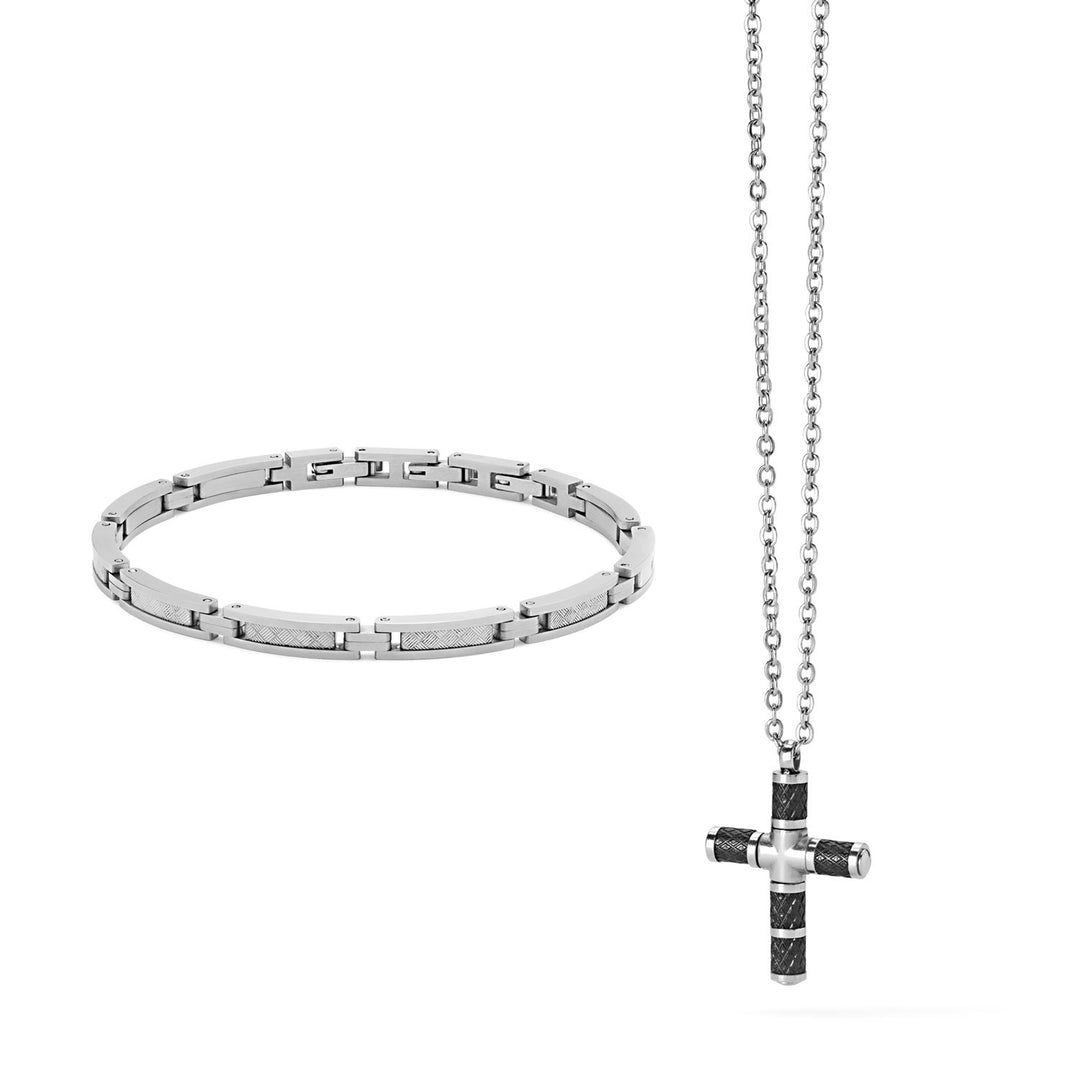 Comete Halskette und Armband mit Textur aus poliertem und satiniertem Stahl KIT681980