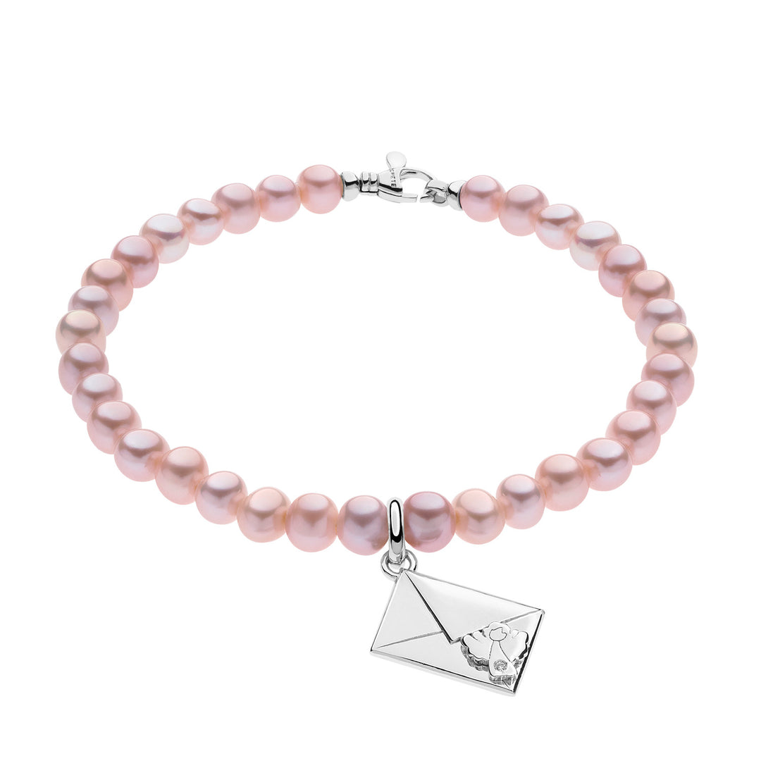 Comete lila parelarmband in zilver en envelop met engel BRQ232