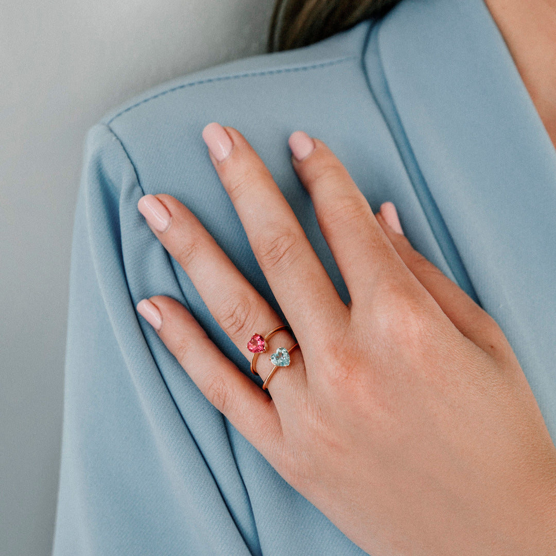 Comete-ring in roségoud en hartvormige roze topaas ANB2545