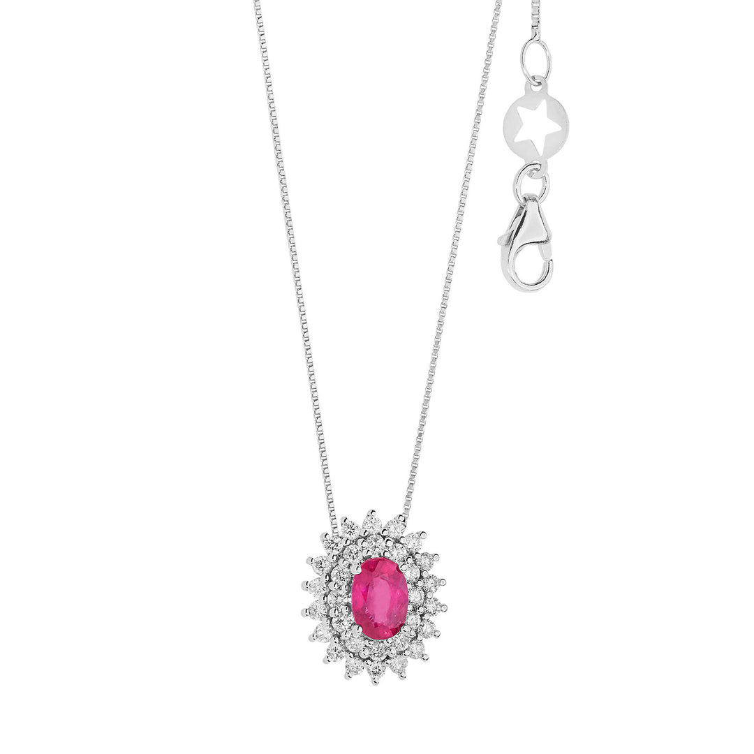 Comete ketting in goud, diamanten en ovale robijn GLB1602