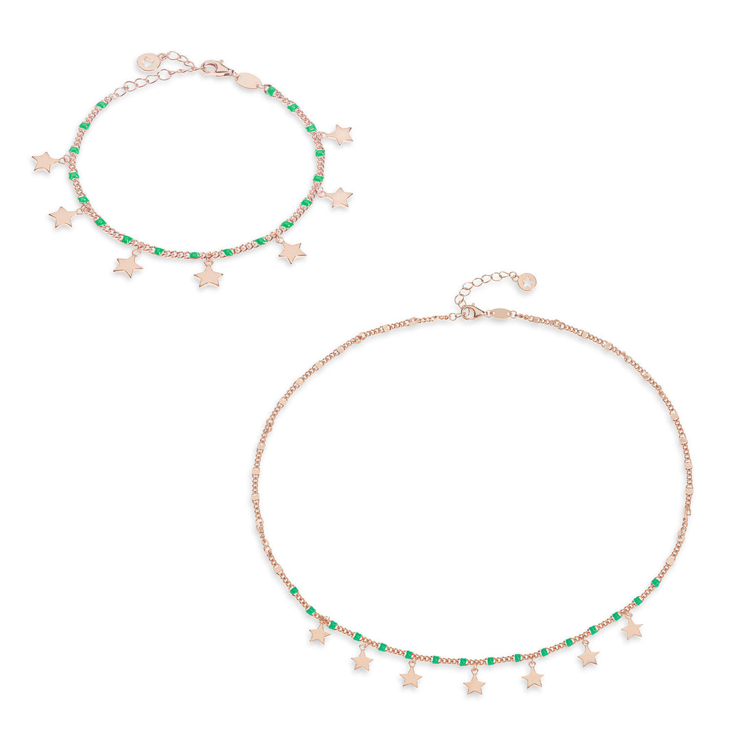Comete ketting en armband van zilvergroene geëmailleerde ster, Talisman KIT253248