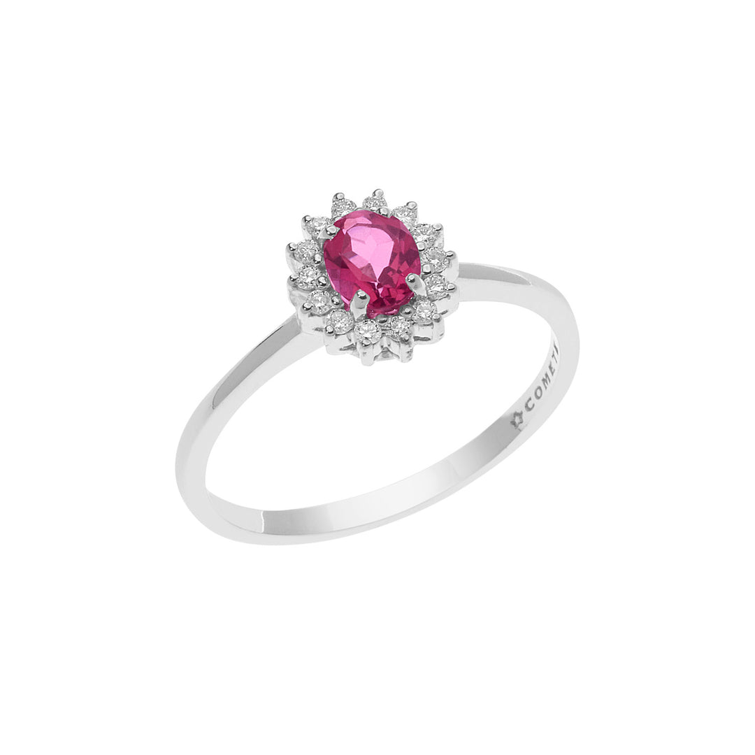 Comete Gold Ring with Diamonds and Pink Topaz Oval ANB2595