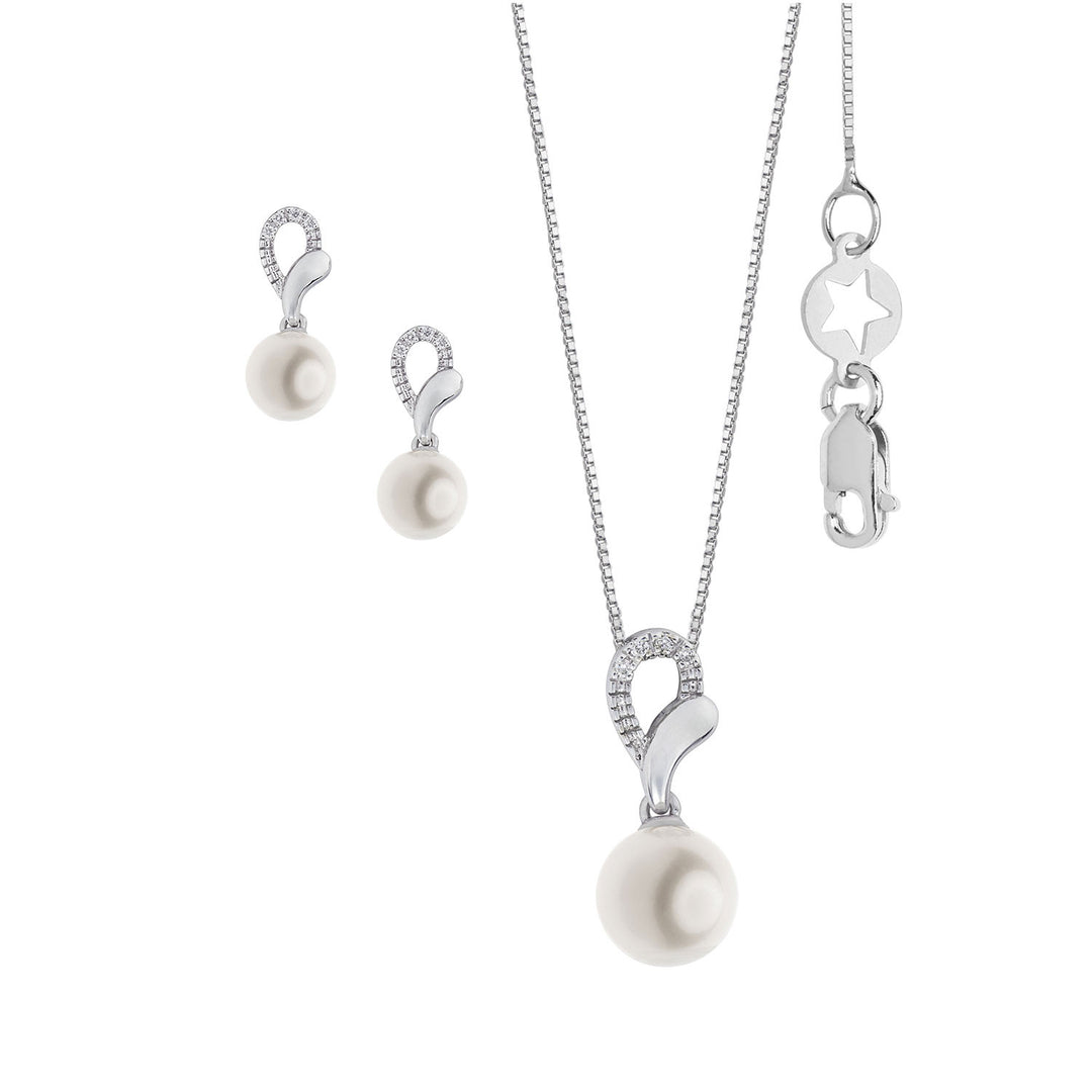 Comete oorbellen en ketting met parel in 750‰ goud en diamanten KIT636772