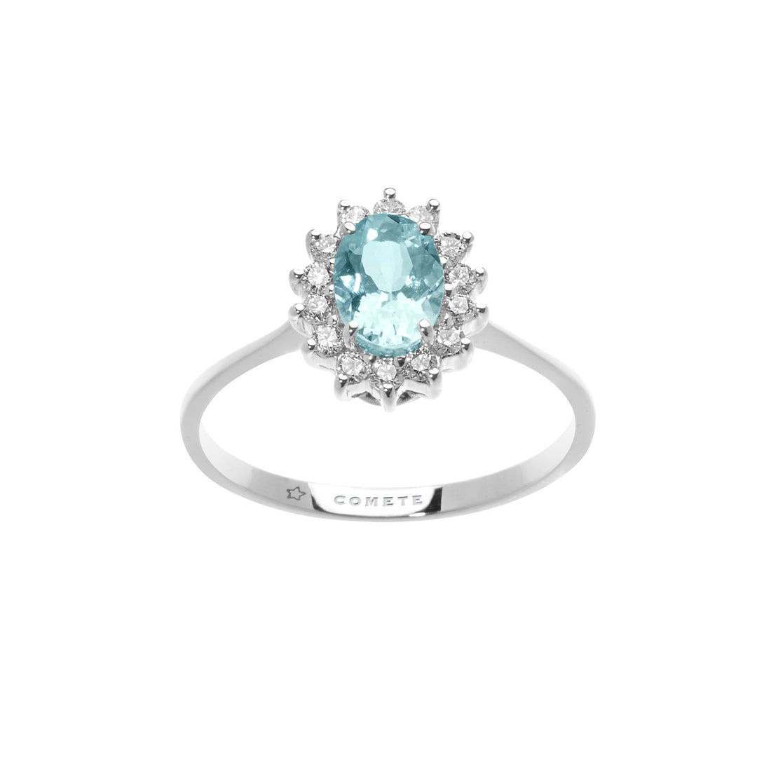 Comete-Goldring mit Diamanten und ovalem Aquamarin ANQ315