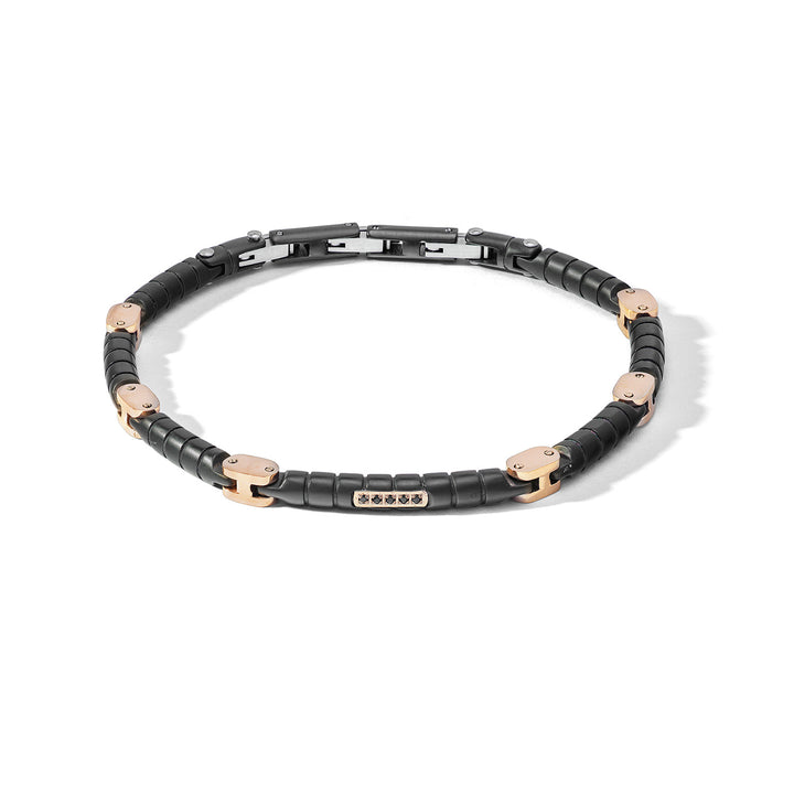 Comete stalen armband in zwart PVD met rosé elementen en zwarte diamanten UBR1157