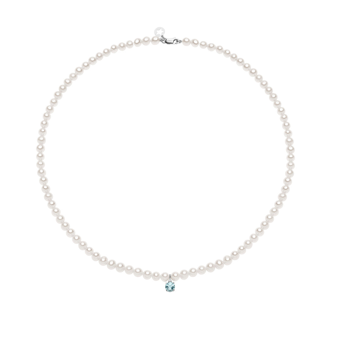 Comete Süßwasserperlen-Halskette aus Gold, Diamanten und Aquamarin FWQ322