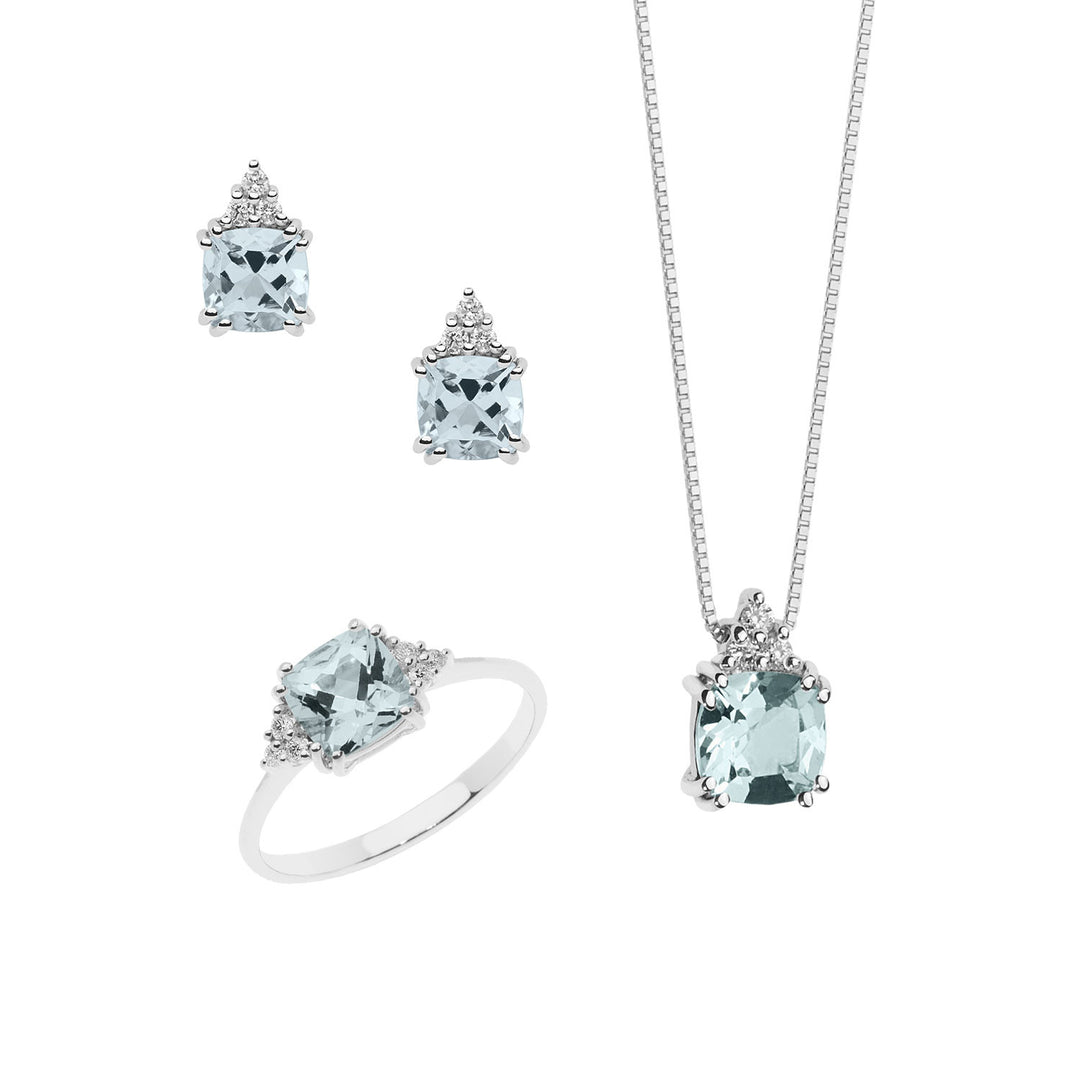 Comete Halskette, Ring und Ohrringe aus Gold, Diamanten und Aquamarin, Antikschliff KIT281308244