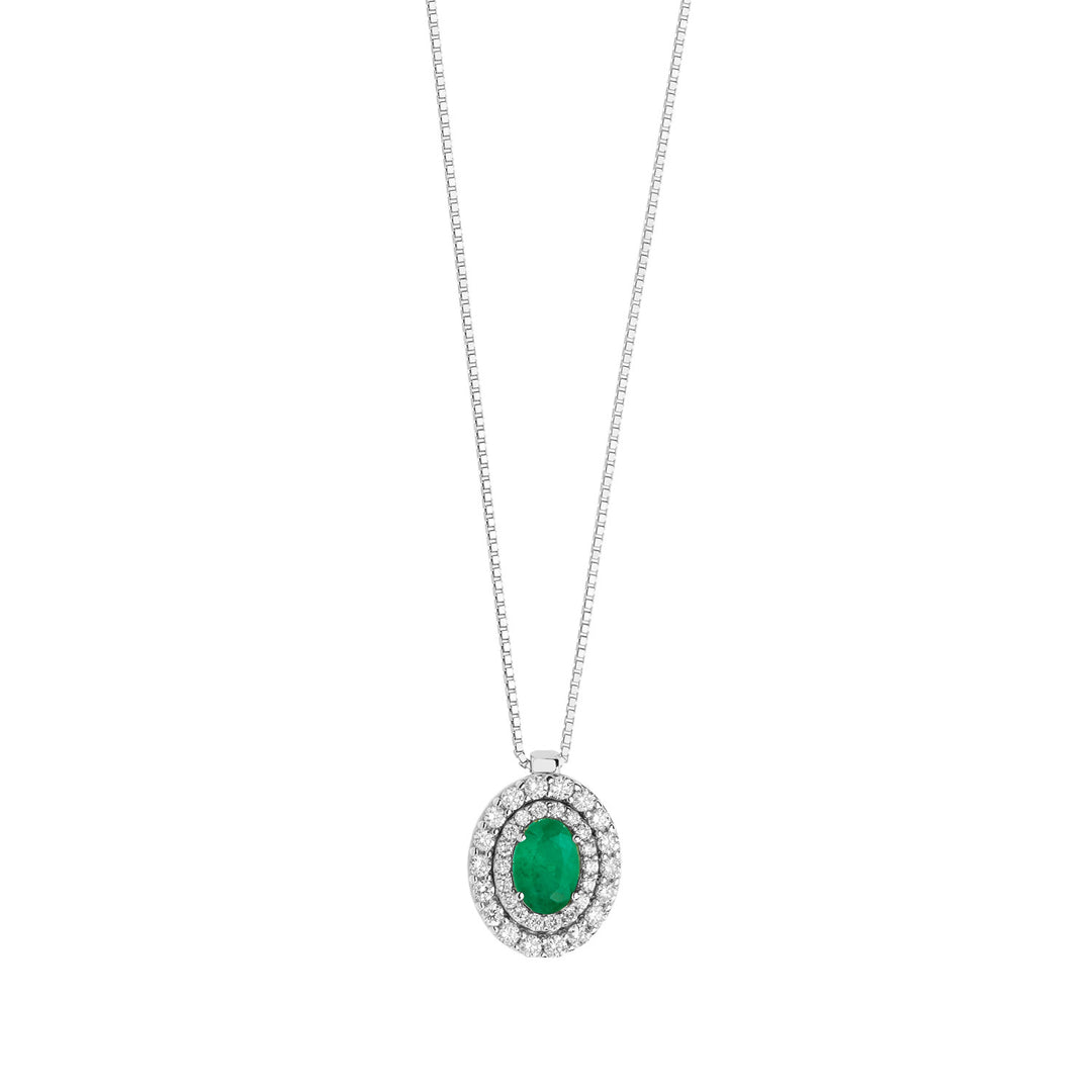 Comete Necklace in Gold, Diamonds and Oval Emerald GLB1472S3
