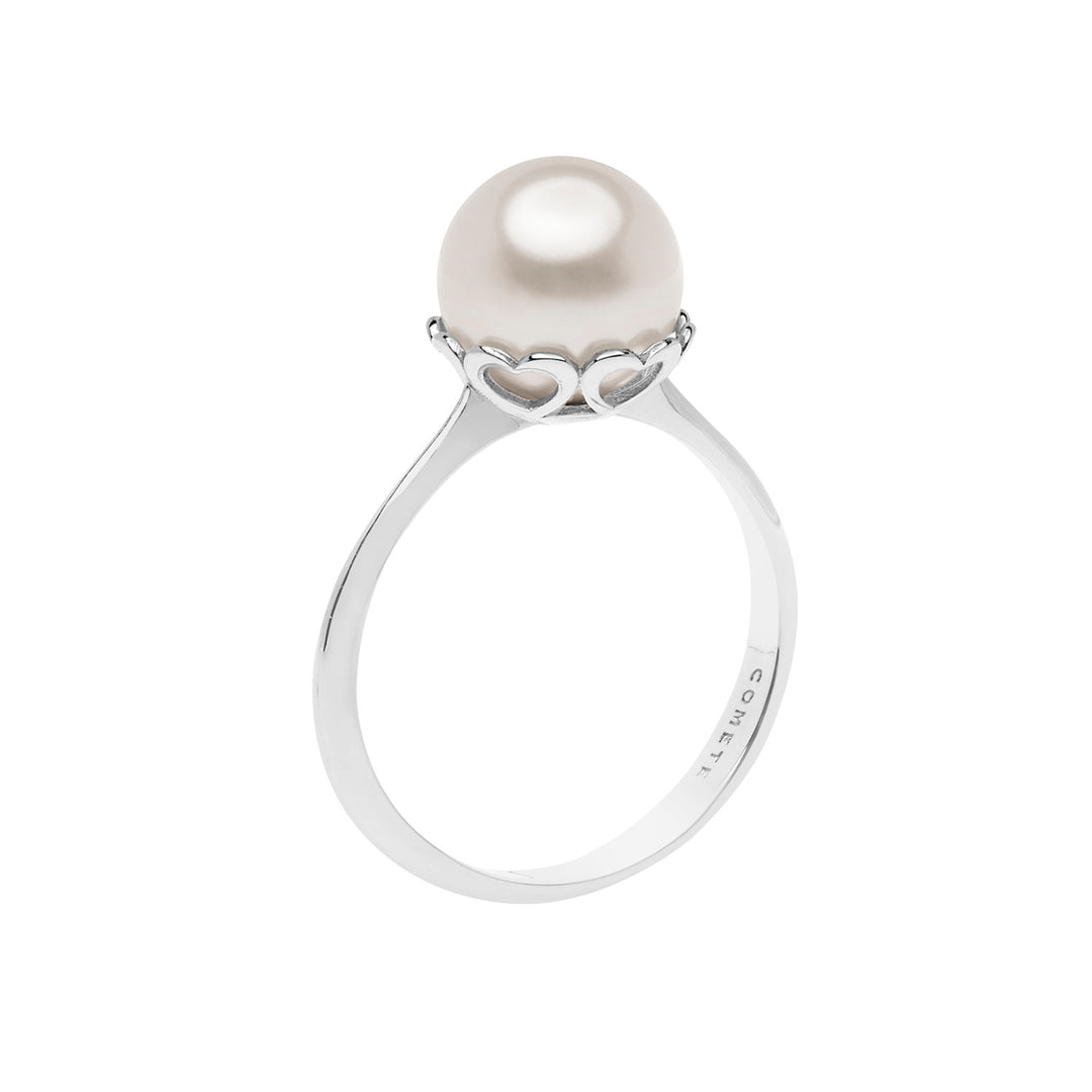 Comete Pearl and Hearts Ring in White Gold ANP385