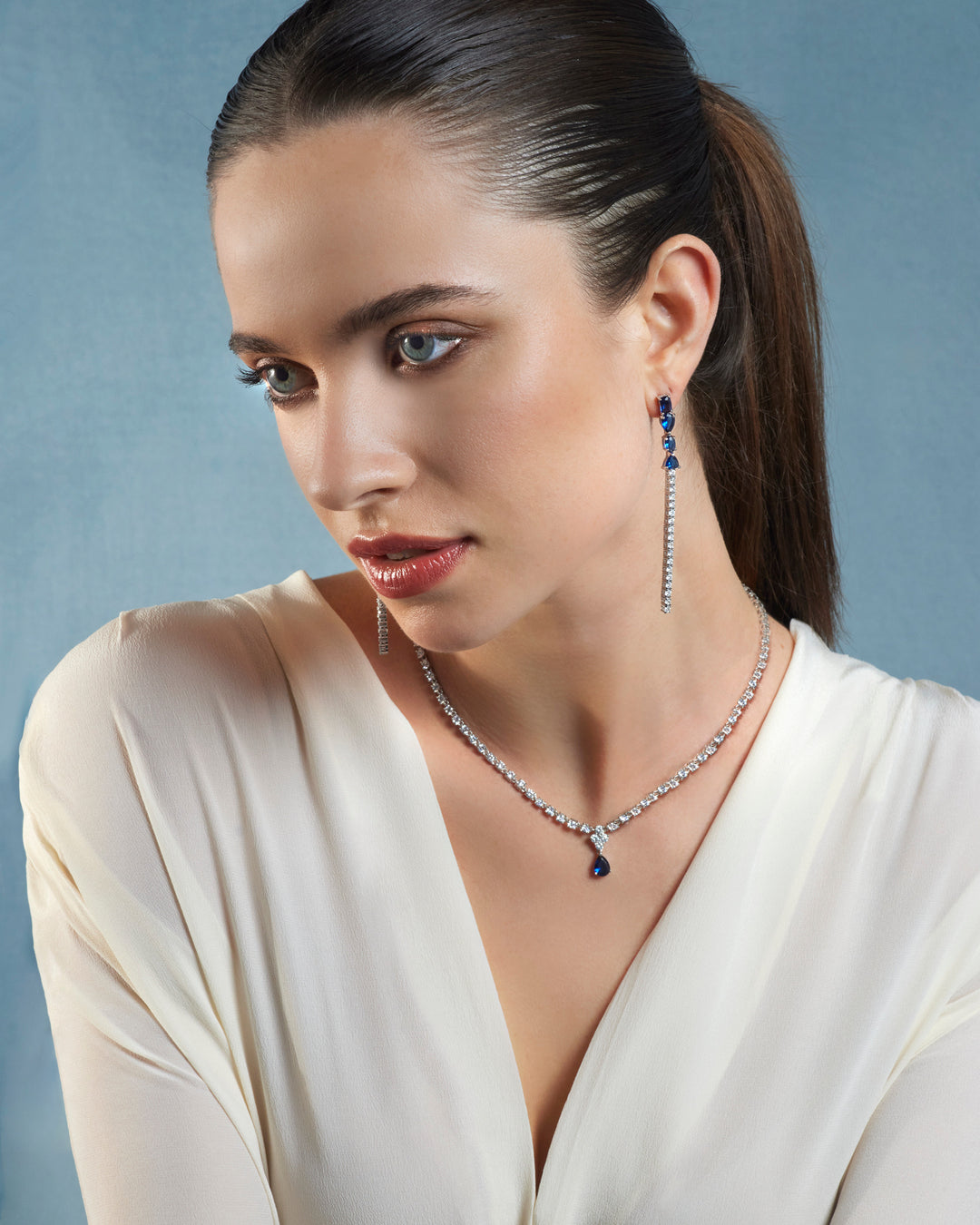 Comete Necklace in 925‰ Silver and white and blue Zircons GLA266