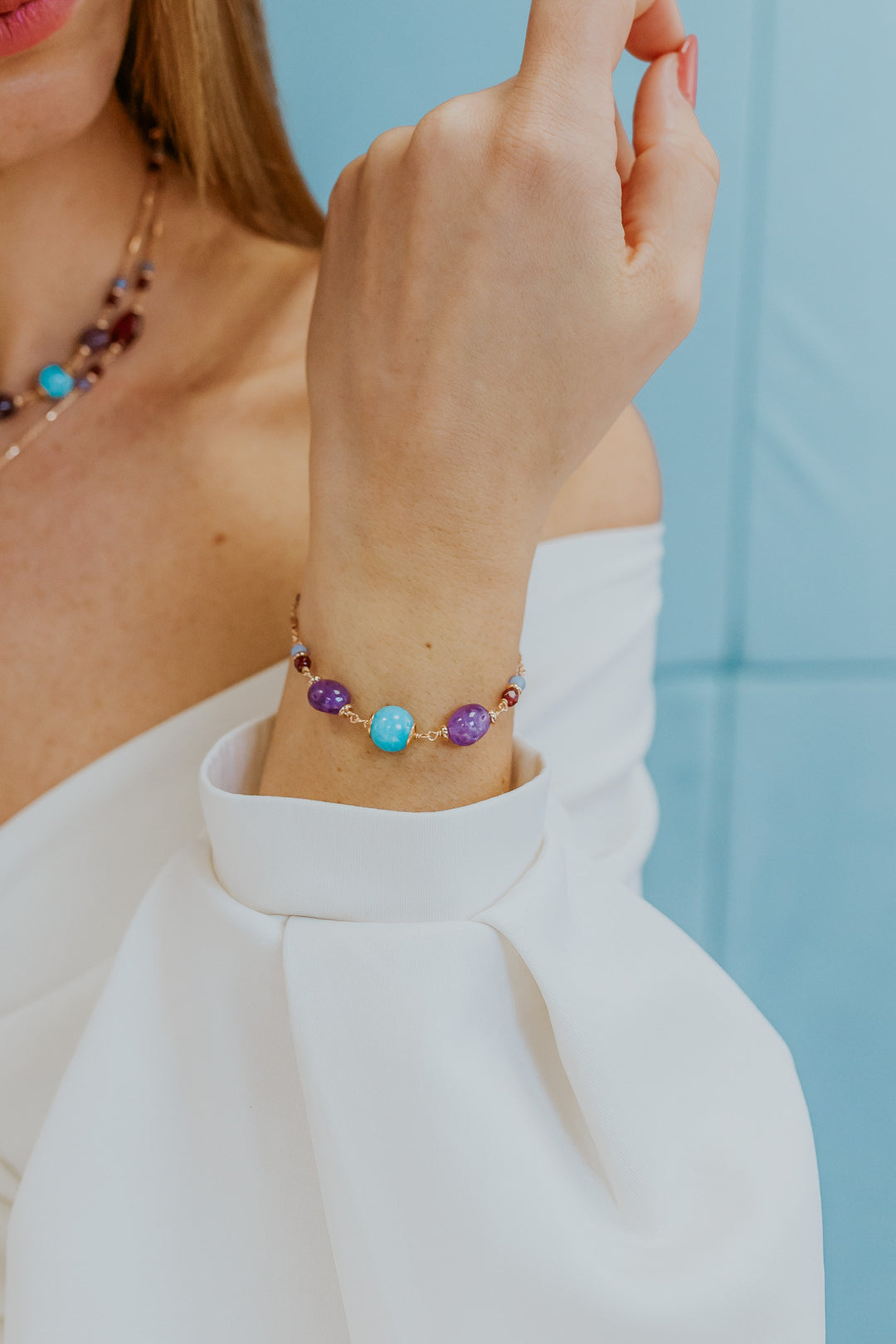 Comete 925‰ Silver Bracelet with colored Amethyst, Jade and Agate BRA274