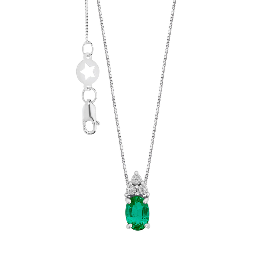 Comete ketting in wit goud met diamanten en ovale smaragd GLB1678S3