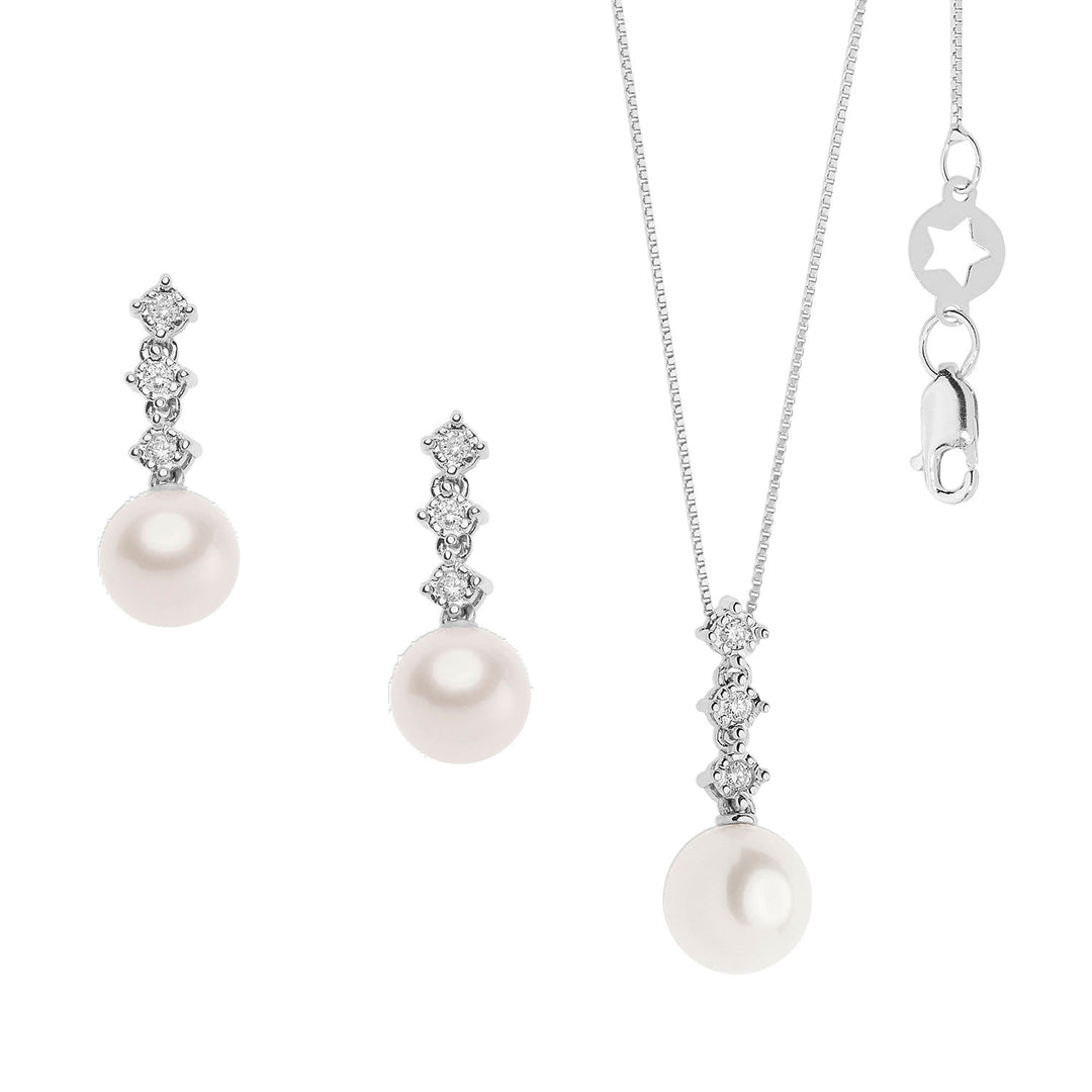 Comete ketting en oorbellen met parels in goud en diamanten trilogie KIT608740