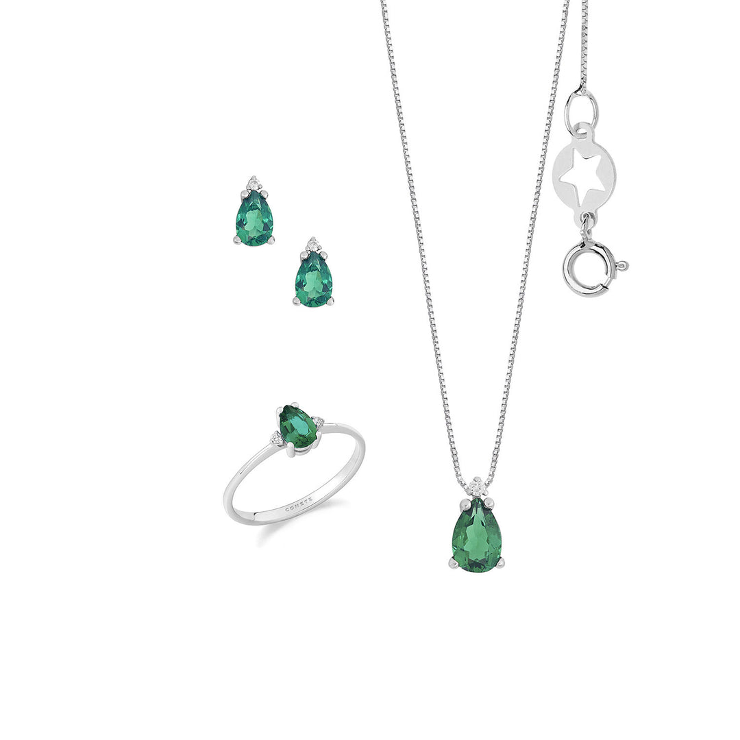 Comete Choker, oorbellen en ring in 750 ‰ goud, diamanten en smaragddruppel KIT168427111128