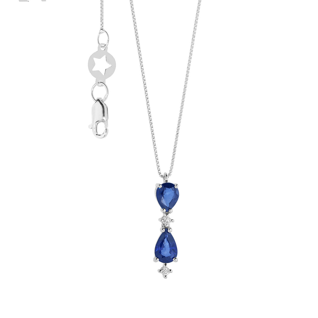 Comete Gold Necklace with Diamonds and Sapphires Drop GLB1606