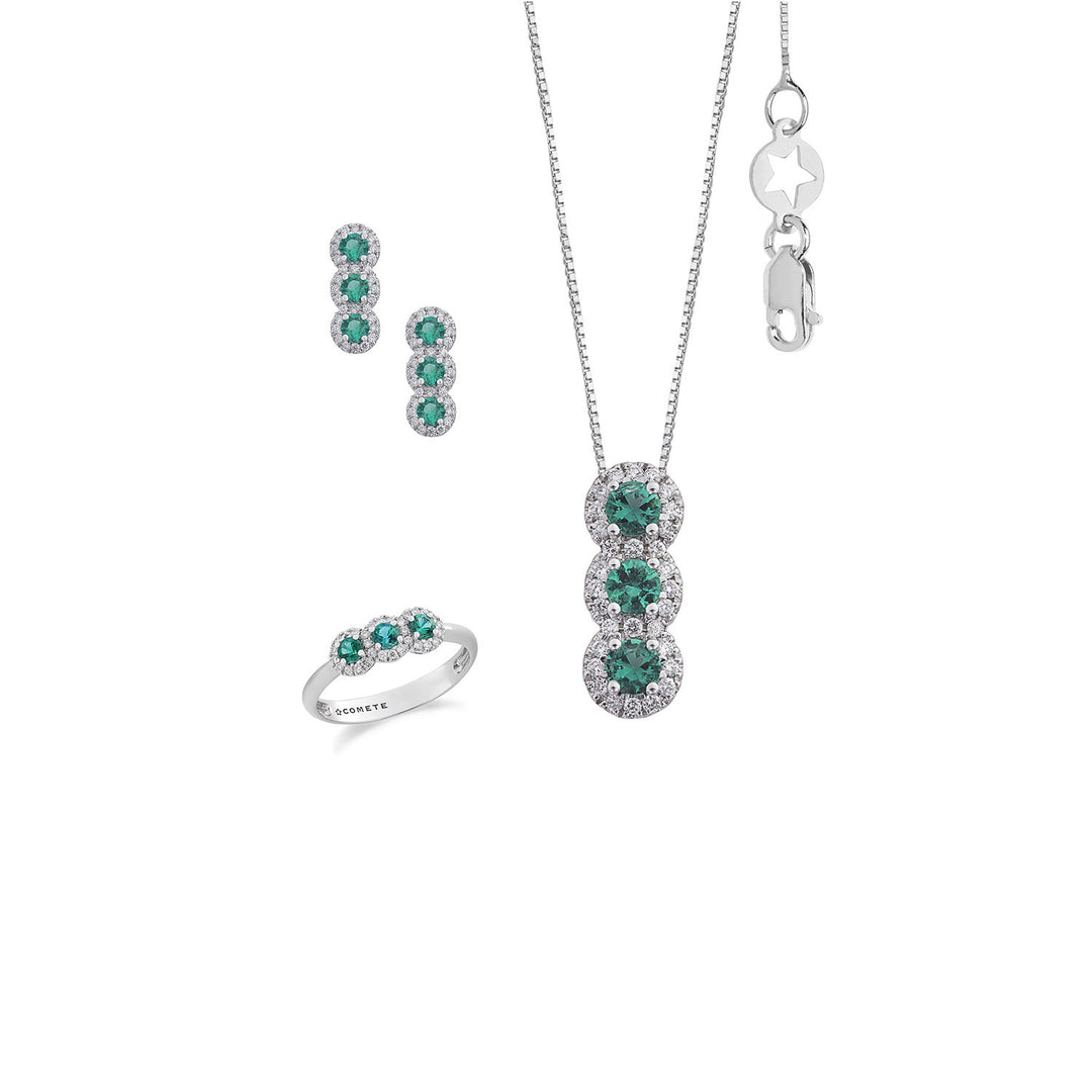 Comete-trilogie met ring, ketting en oorbellen met smaragd in goud en witte diamanten KIT169627291139