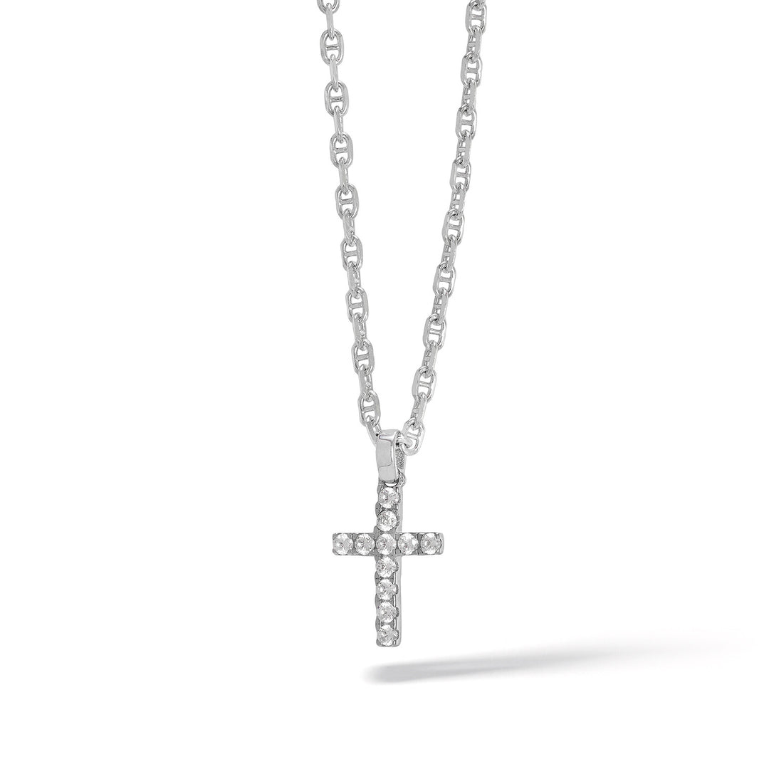 Comete Silver Cross Necklace with white zircons Small UGL727