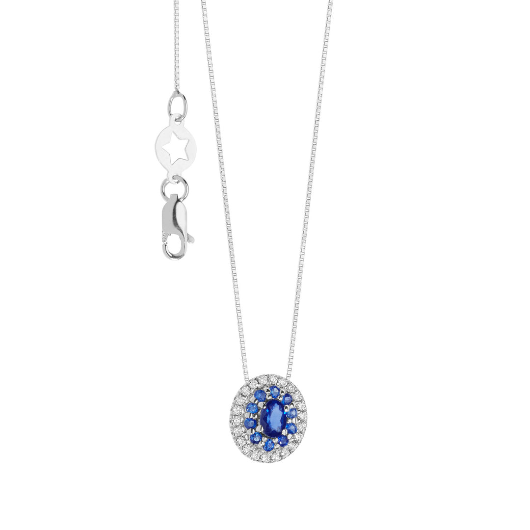 Comete Necklace in Gold, Diamonds and Blue Sapphires GLB1573
