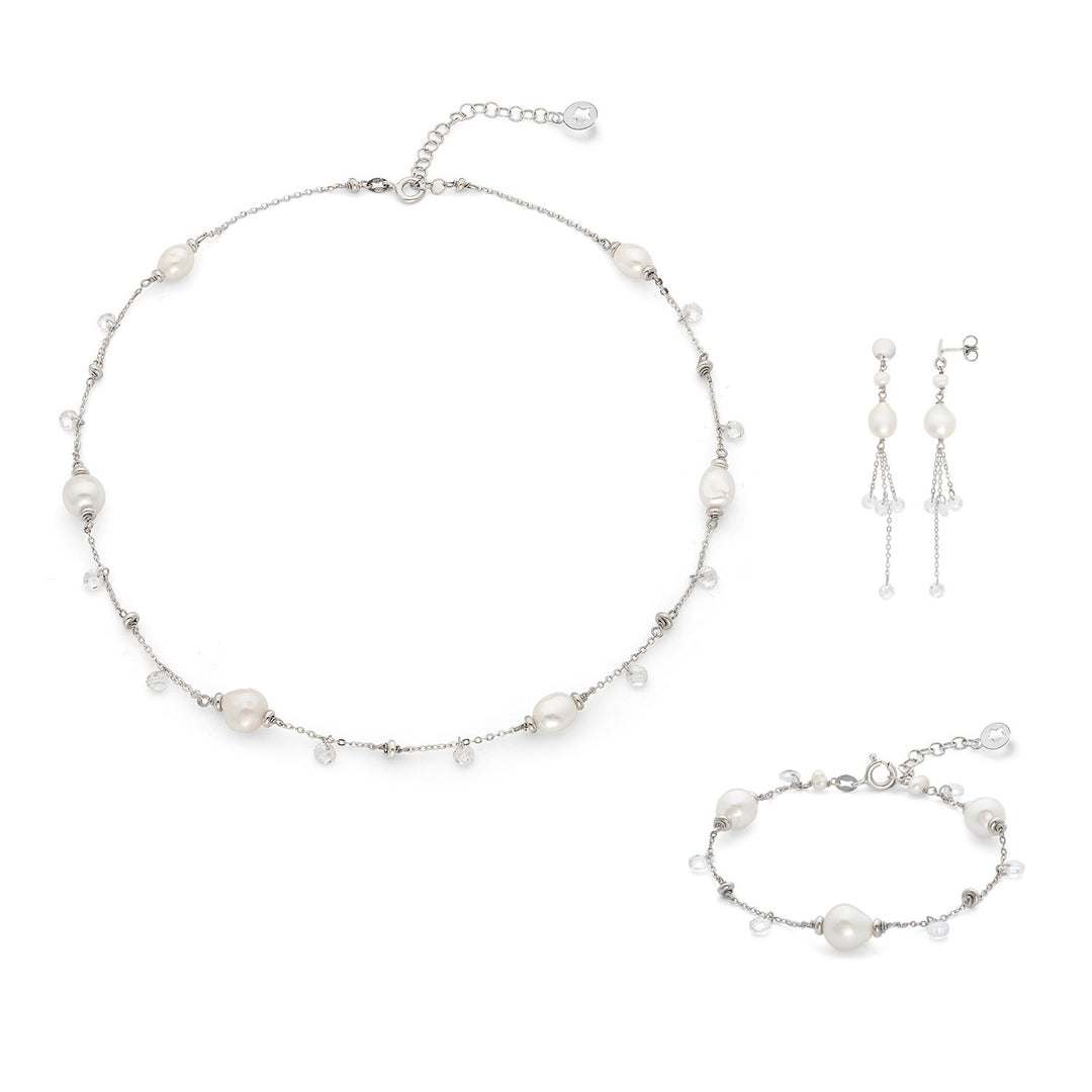 Comete Choker, earrings and bracelets in 925‰ Silver with Acquadolce Pearls and crystals KIT278229276