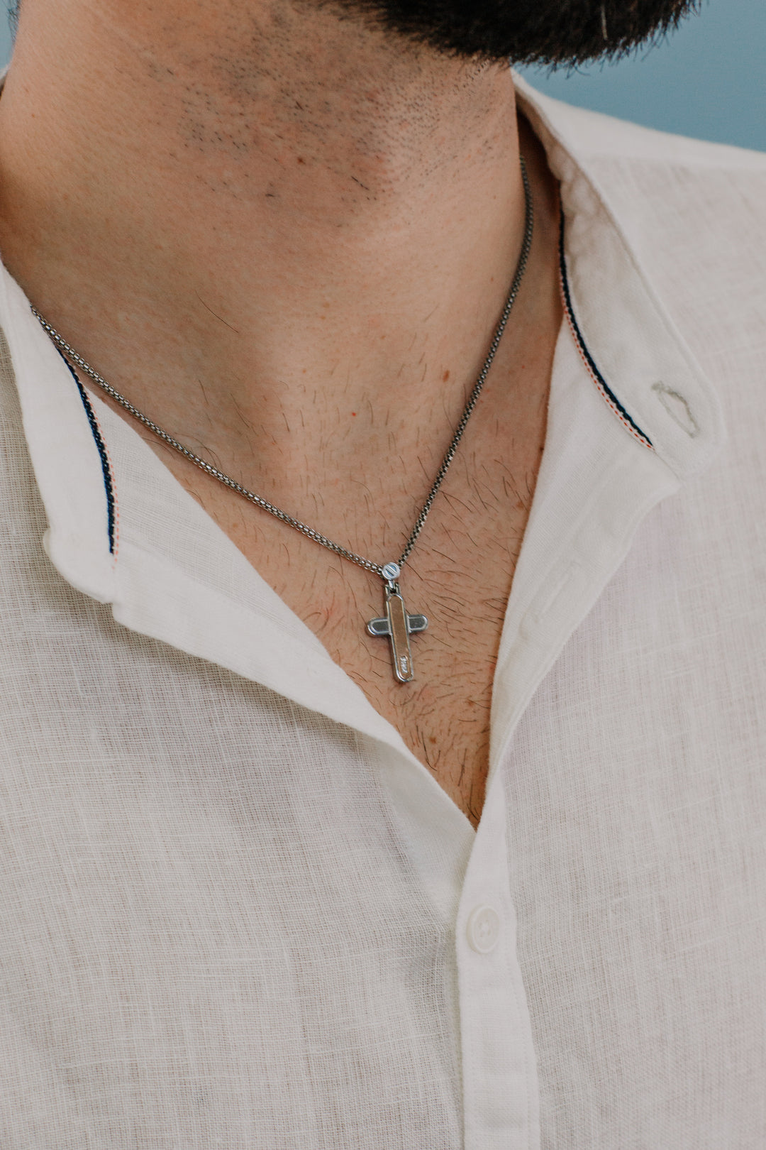 Comete Cross Necklace in Steel and Diamonds UGL701