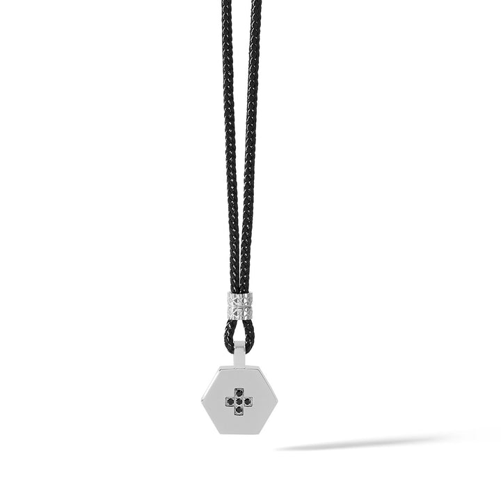 Comete Hexagonal choker in steel and black cord UGL617