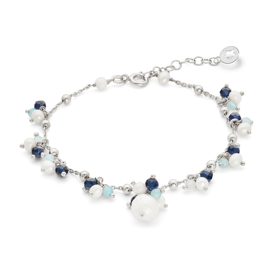 Comete 925‰ Silver Bracelet with Aquamarine, blue stones and freshwater pearls BRA271