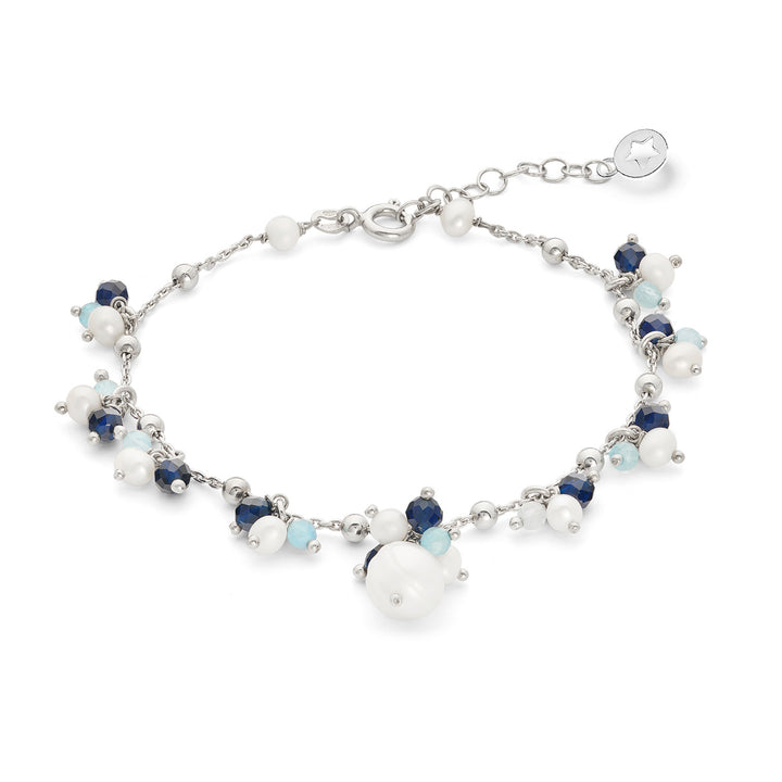 Comete 925‰ Silver Bracelet with Aquamarine, blue stones and freshwater pearls BRA271