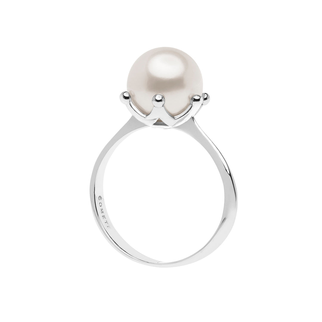 Comete Pearl and Crown Ring in White Gold ANP384