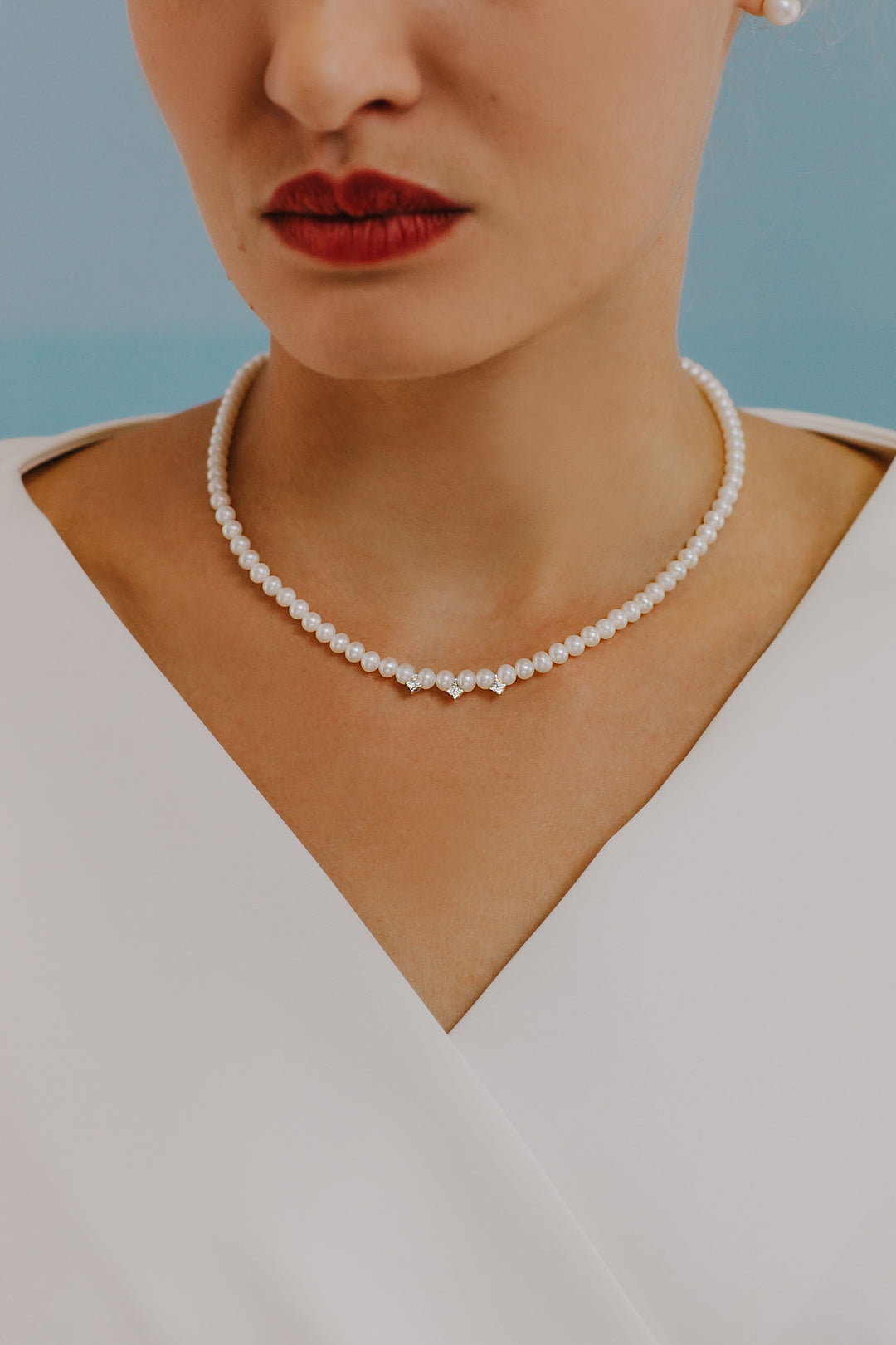 Comete zoetwaterparelketting in goud en diamanten FWQ321