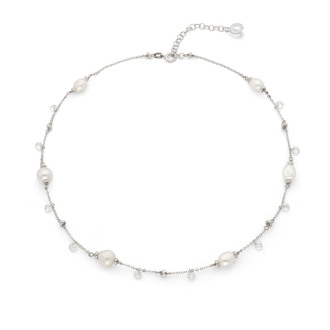 Comete Necklace in 925‰ Silver with Acquadolce Pearls and white crystals GLA278
