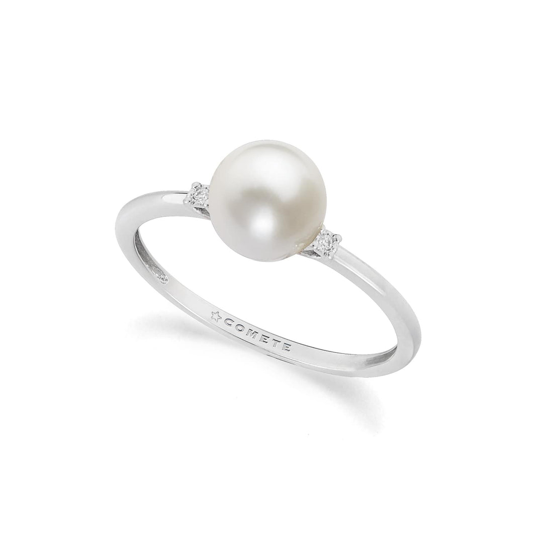 Comete-ring in 750‰ witgoud, diamanten en gekweekte parel ANP415