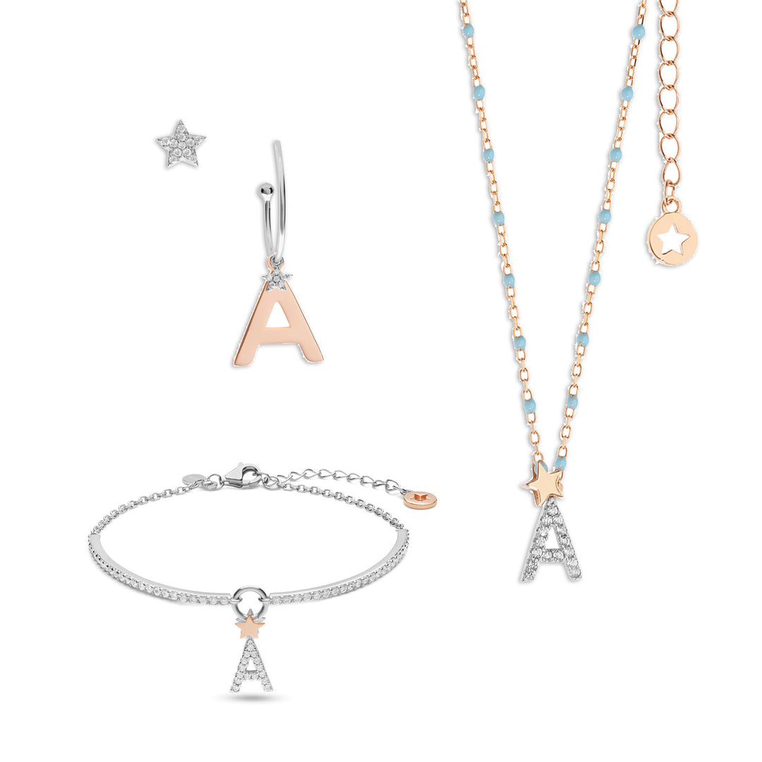 Comete Necklace, earrings and bracelet in Silver Letter A KIT173148177