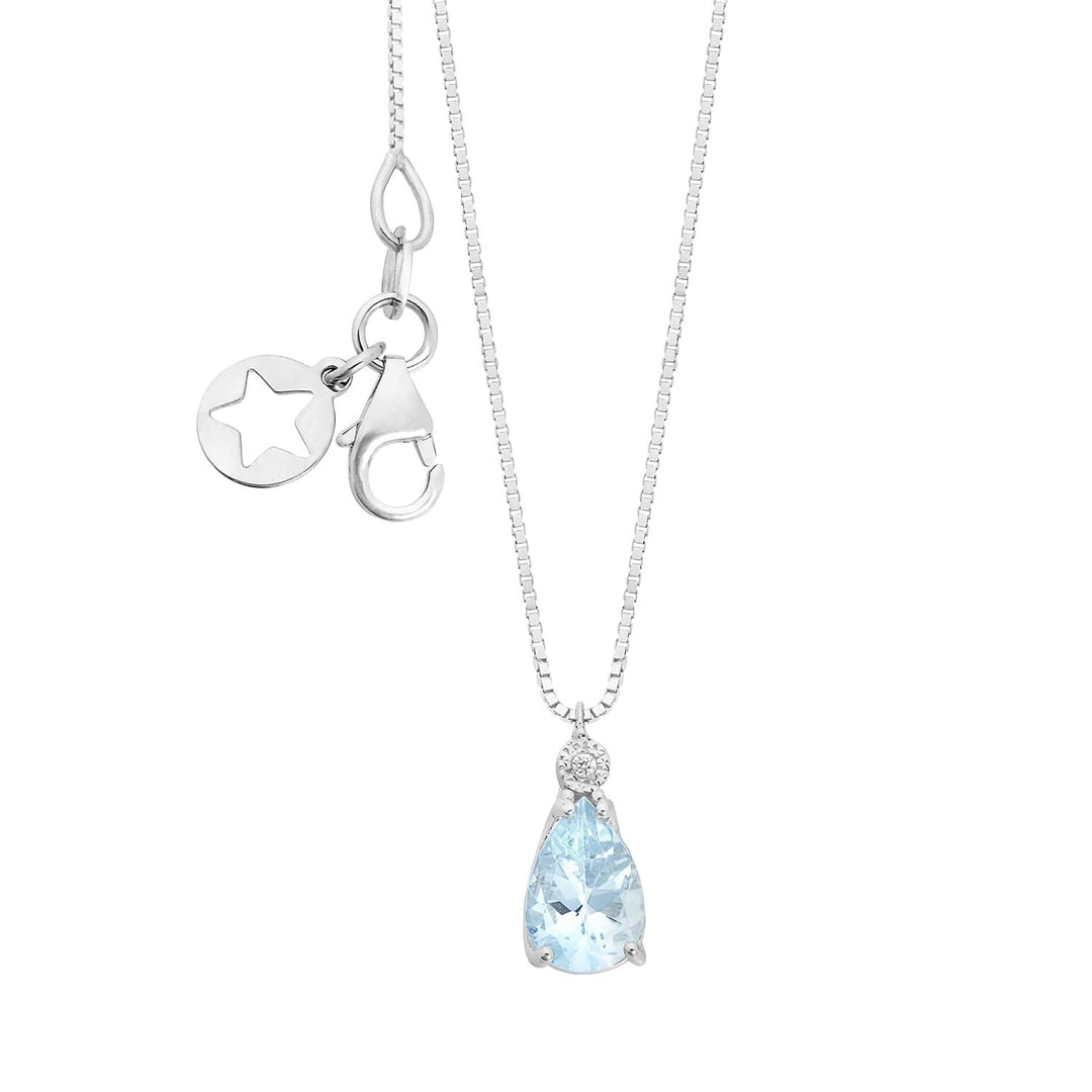 Comete Necklace in 375‰ white gold, aquamarine drop and diamond KGLQ002