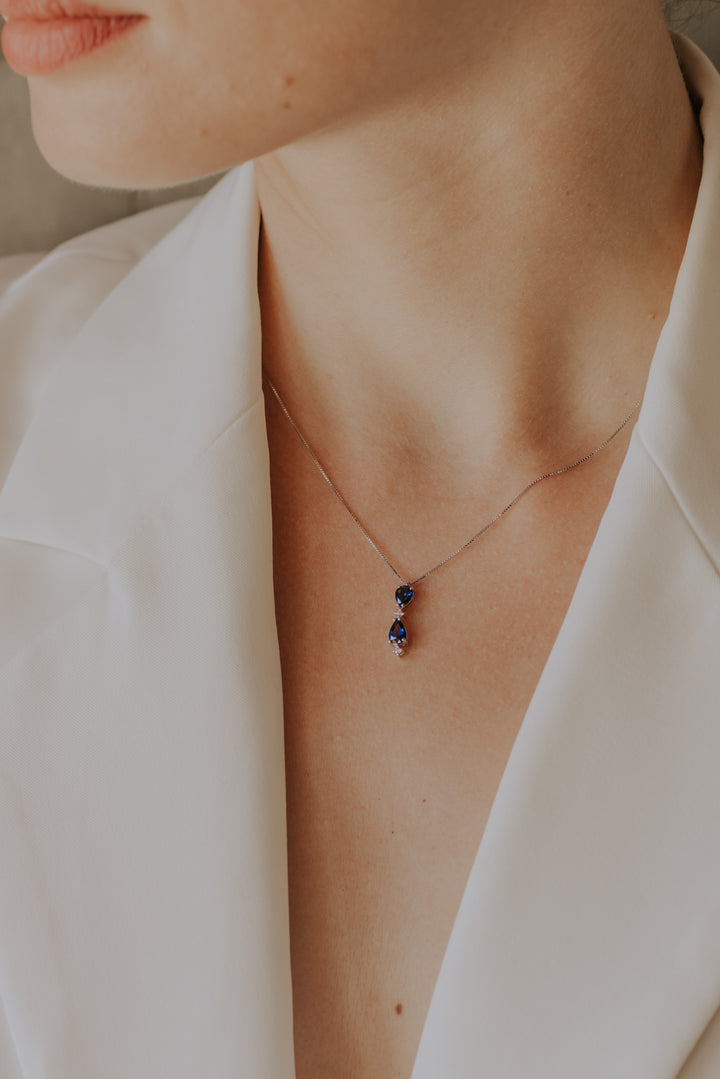 Comete Gold Necklace with Diamonds and Sapphires Drop GLB1606